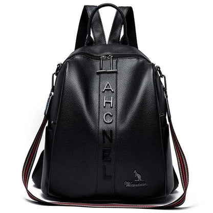Fashionable women's backpack with letter design, large capacity, and soft PU leather construction