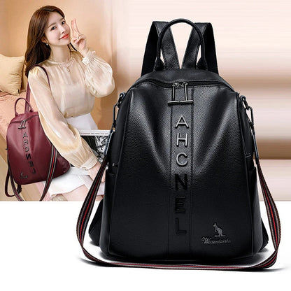Fashionable women's backpack with letter design, large capacity, and soft PU leather construction