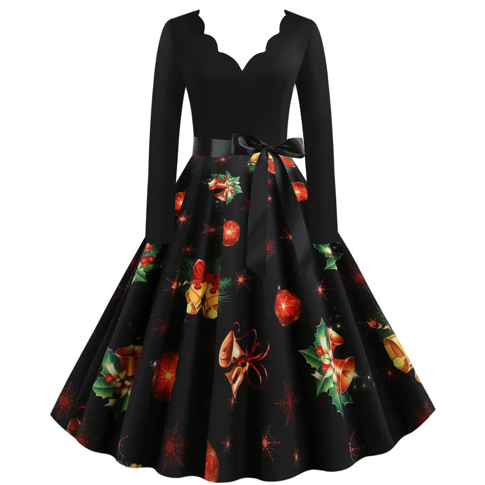 Casual women's long sleeve printed v-neck dress in various colours and styles