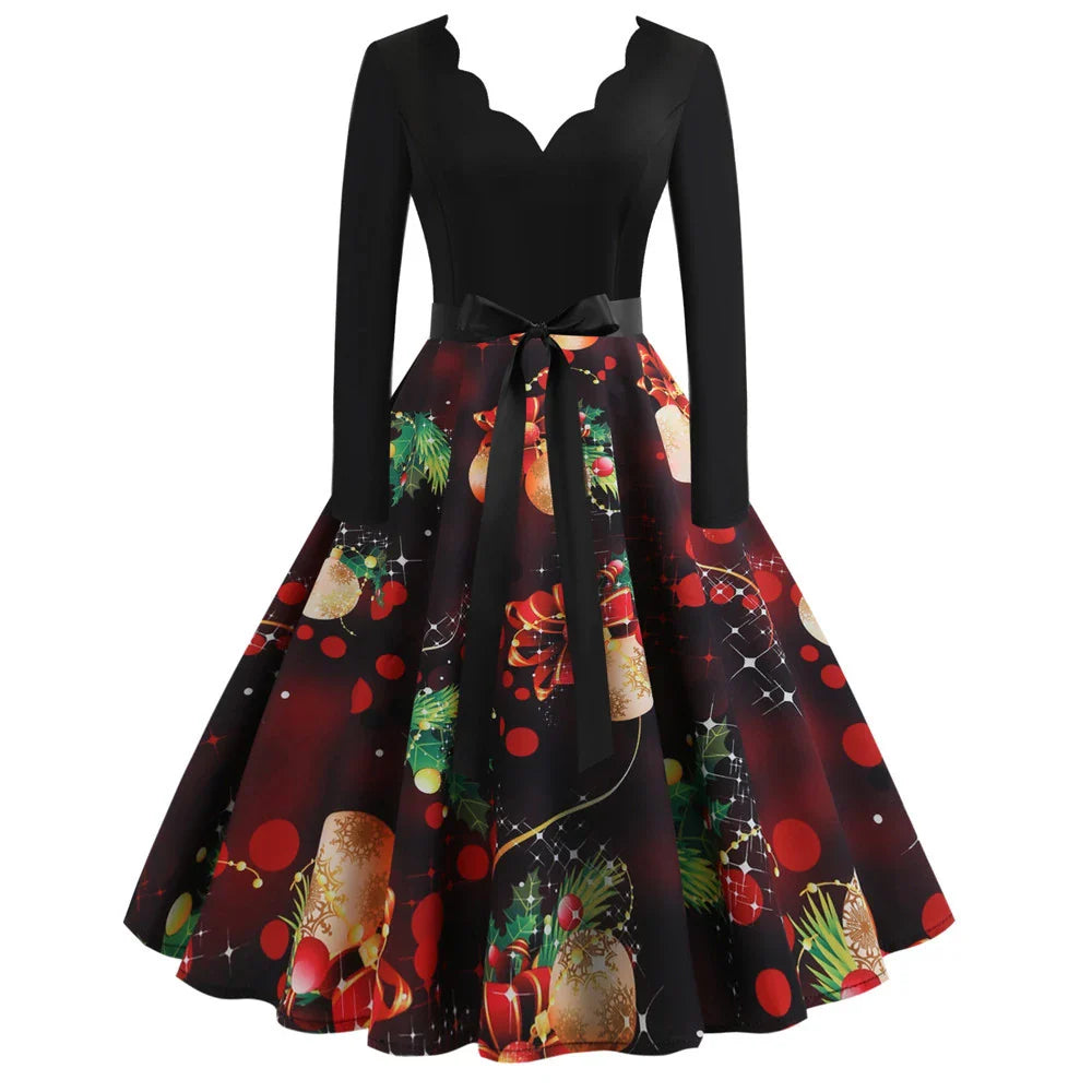 Casual women's long sleeve printed v-neck dress in various colours and styles