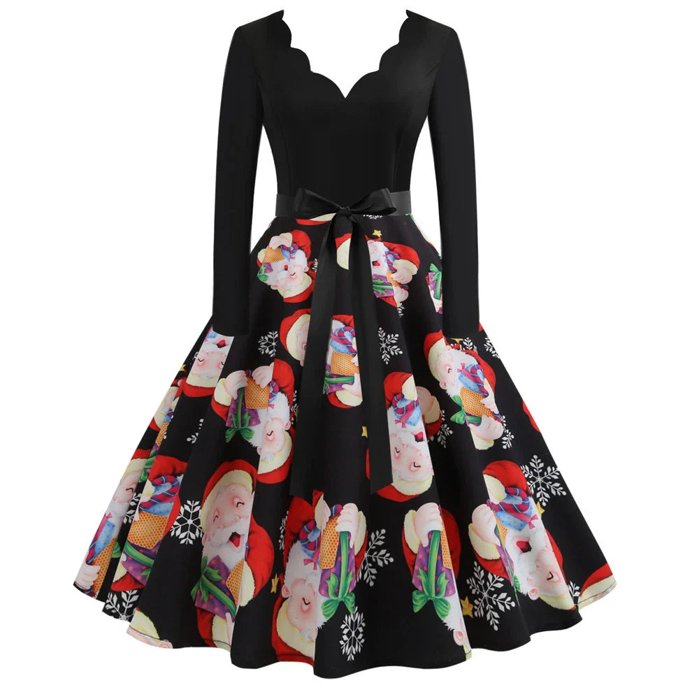 Casual women's long sleeve printed v-neck dress in various colours and styles
