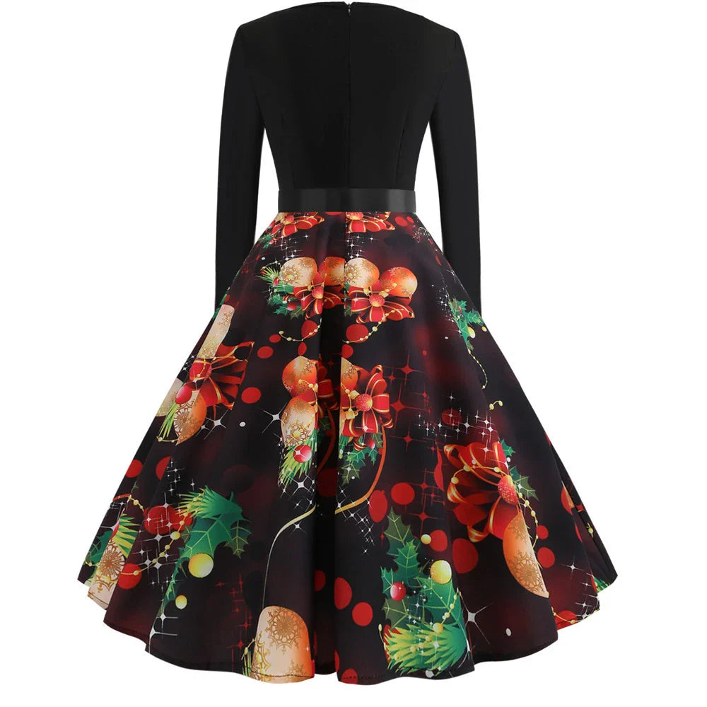 Casual women's long sleeve printed v-neck dress in various colours and styles