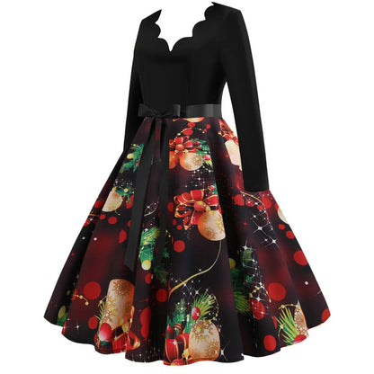Casual women's long sleeve printed v-neck dress in various colours and styles