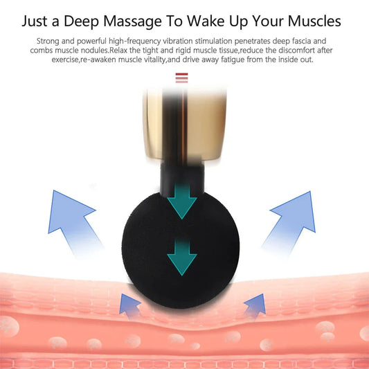 Portable mini massage gun with 4 interchangeable heads for deep muscle relief and recovery