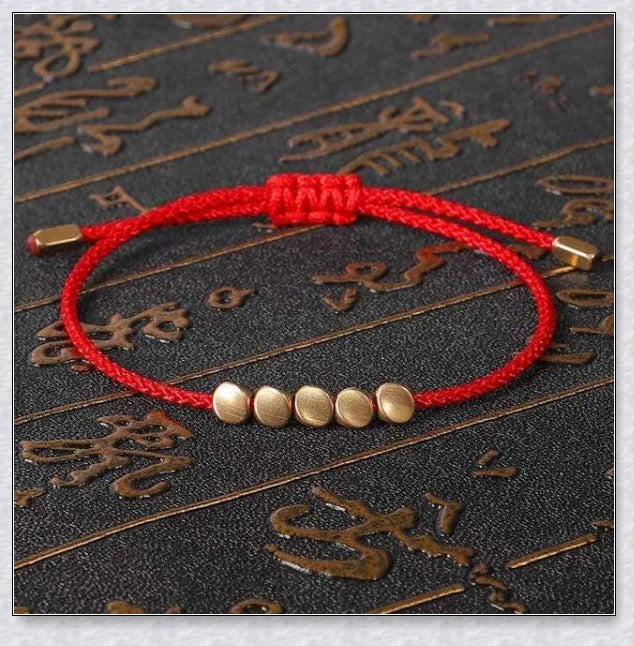 Handcrafted Tibetan copper bead bracelet with adjustable length and positive energy
