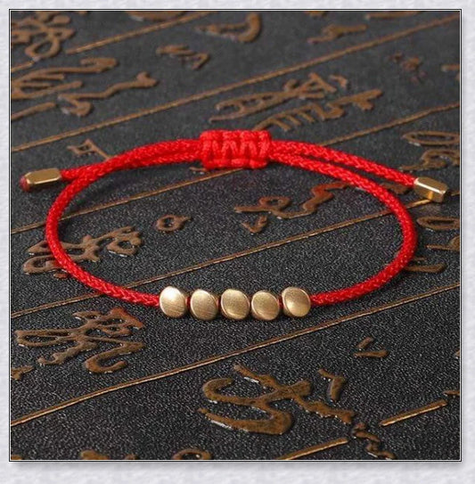 Handcrafted Tibetan copper bead bracelet with adjustable length and positive energy