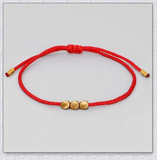 Handcrafted Tibetan copper bead bracelet with adjustable length and positive energy