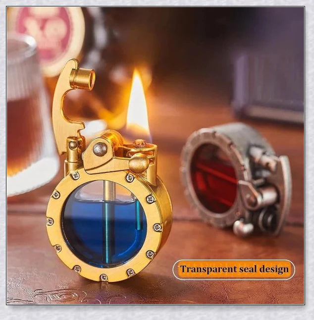 Vintage Trench Transparent Kerosene Antique Steampunk Lighter - Durable metal body, transparent design, and effortless ignition for a refined smoking experience.