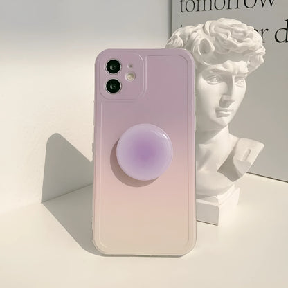 Yellow and purple gradient silicone iPhone case showing integrated airbag X bracket on the back.