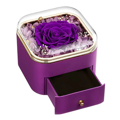 Valentine's Day rose flower drawer jewellery box with preserved eternal flowers and love crystal necklace gift set