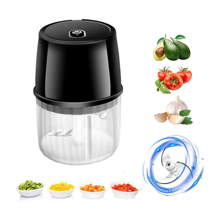 Compact USB Rechargeable Electric Garlic Press and Food Chopper with Stainless Steel Blades, Soft-Grip Lid, and Non-Slip Base