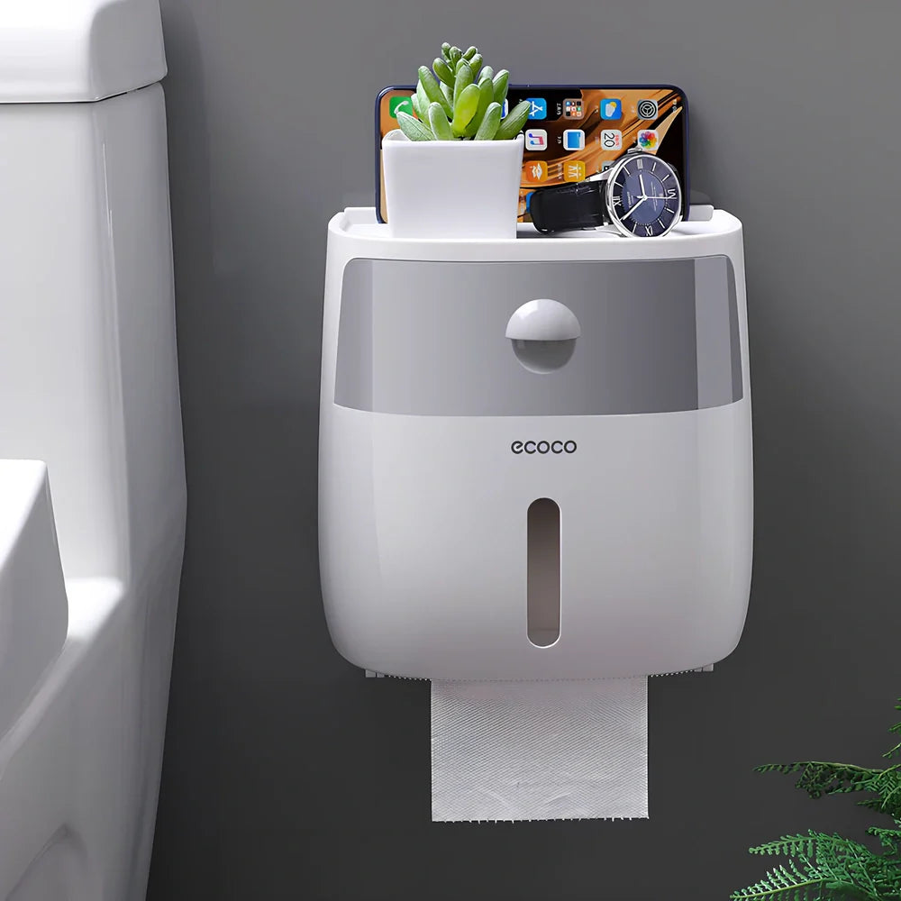 Double-layer waterproof tissue box rack with punch-free installation for multiple rooms