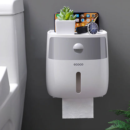 Double-layer waterproof tissue box rack with punch-free installation for multiple rooms