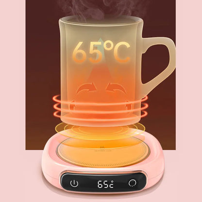 White USB coffee mug warmer coaster on desk with dimensions 130x110mm
