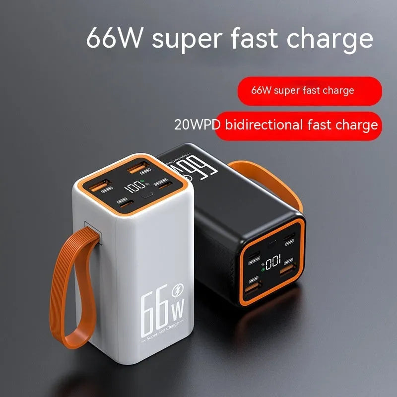 Black and white PD66W fast charge 20000mAh power bank showing creative design.