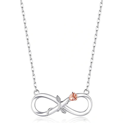 Double Fair Infinity Symbol Rose Necklace in S925 Silver with adjustable perimeter