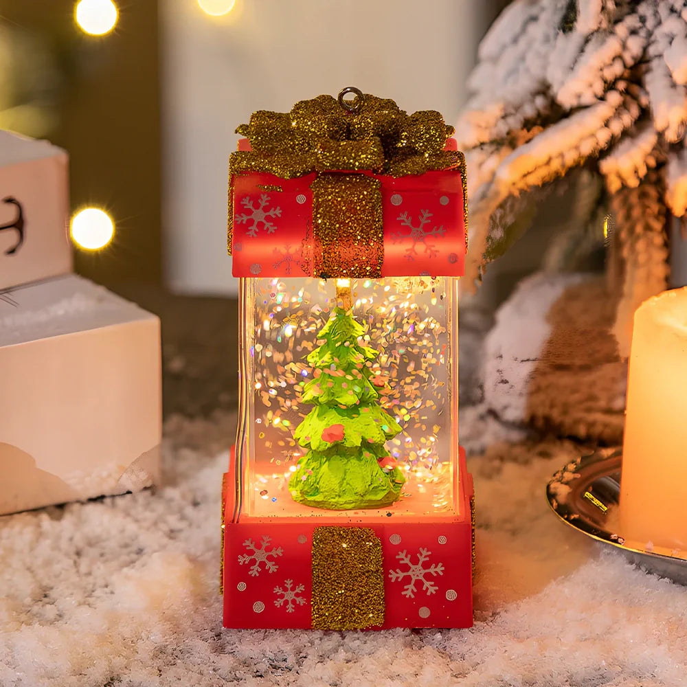 Red and white Christmas crystal ball lights with cartoon designs measuring 5.5cm