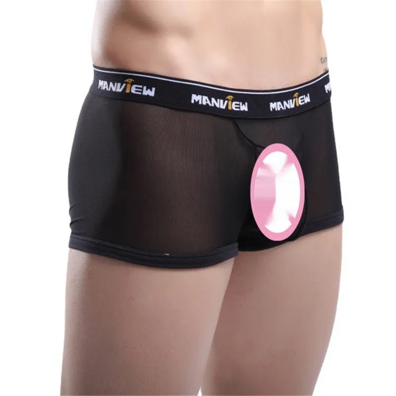 Men's mesh boxer shorts in solid colours with breathable fabric construction