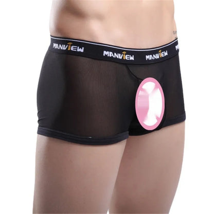 Men's mesh boxer shorts in solid colours with breathable fabric construction