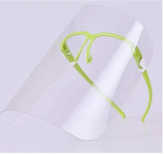 Close-up shot of the anti-fog and splash-resistant face mask in various colours, showcasing its head-mounted design and durable construction.