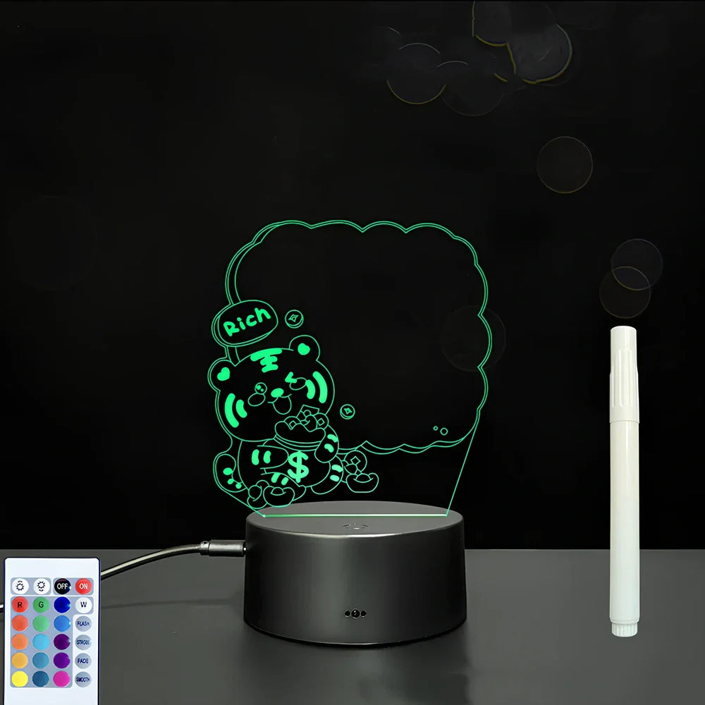 3D acrylic LED message board on black ABS base, 96cm x 40cm, with touch colourful lights and stylus