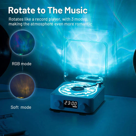Retro Bluetooth Vinyl Record Player with Transparent Turntable, Ambient Lighting, and Wireless Connectivity