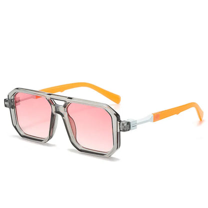 Retro style pilot sunglasses with a double beam metal frame and grey tinted lenses.