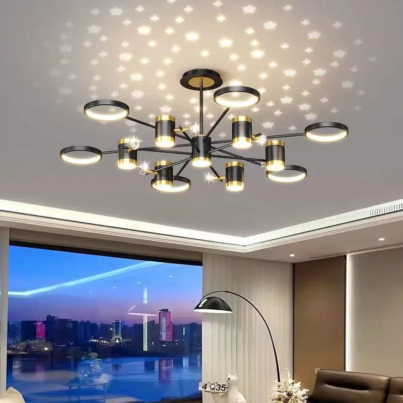 Black 13-head iron fan chandelier pendant lamp with remote control