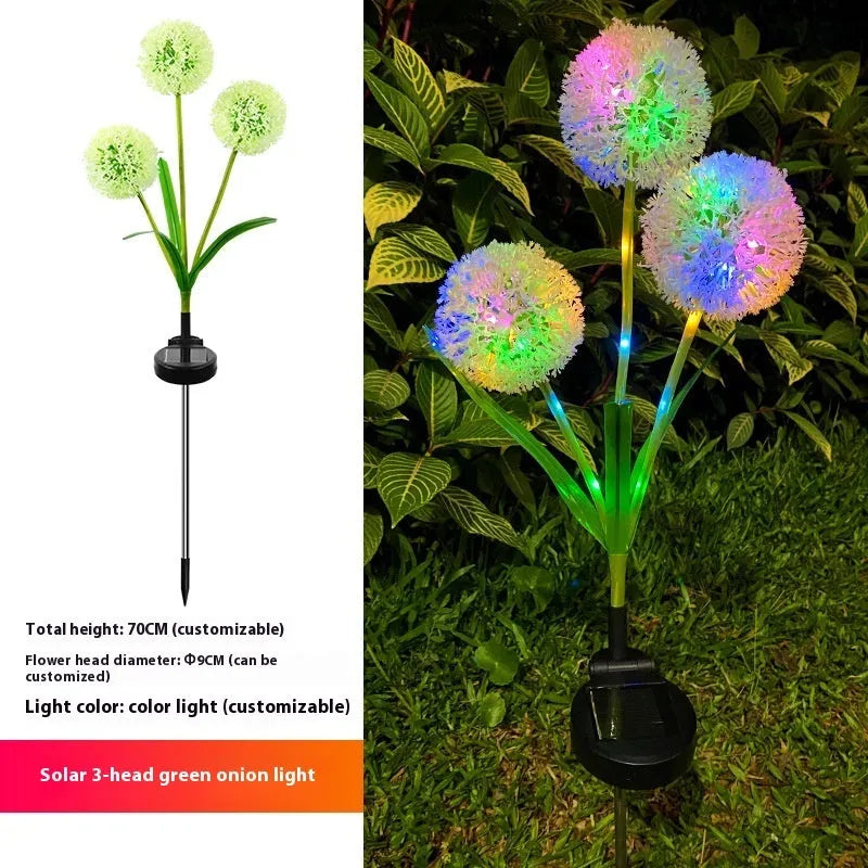 Colourful solar-powered LED lawn lamp in a flower shape for garden decoration.