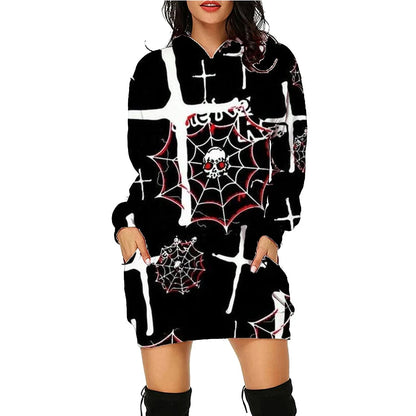 Women's cozy pullover hoodie with bold Halloween-themed print, available in multiple vibrant color options