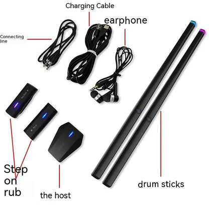 Black wireless somatosensory air drum kit with LED lighting and drumsticks