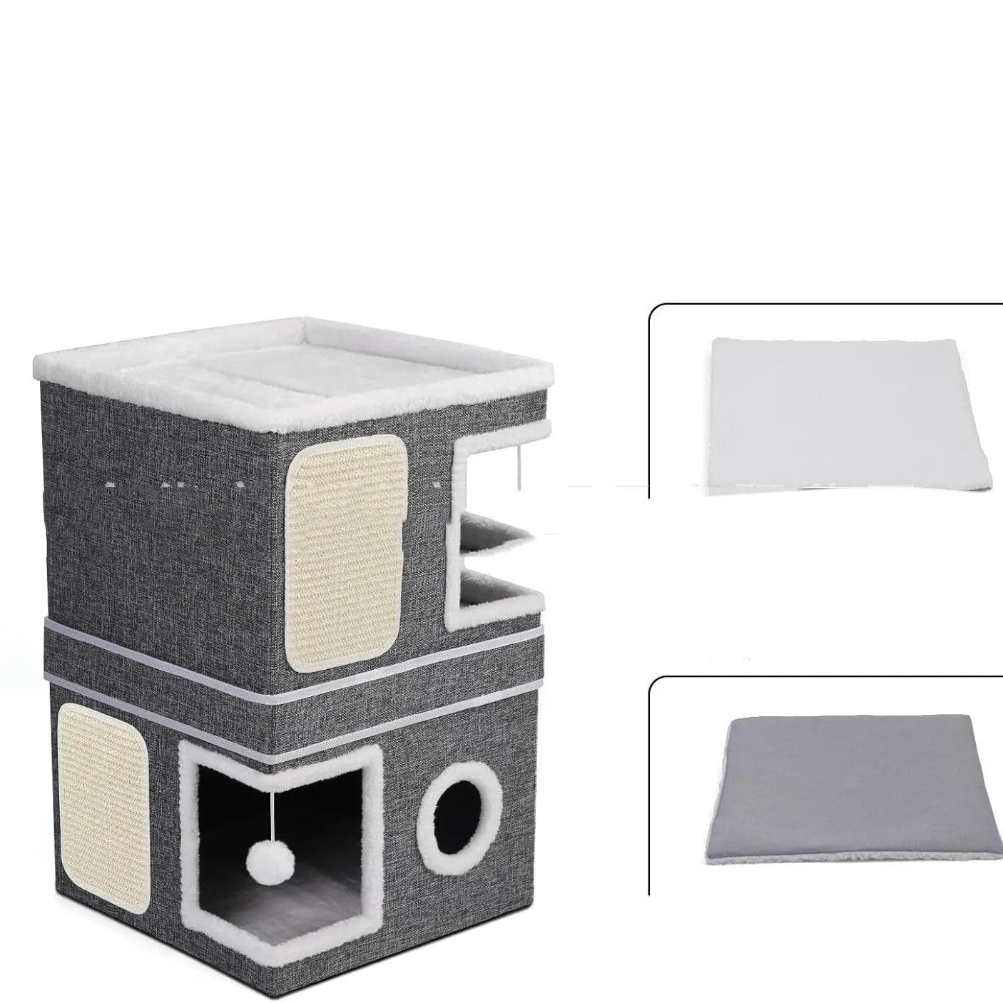 Dark grey foldable three-layer pet nest measuring 40cm by 40cm by 61cm