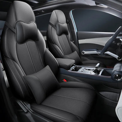 BYD Yuan PLUS car seat with fitted all-inclusive cushion cover in Adventure Green colour.