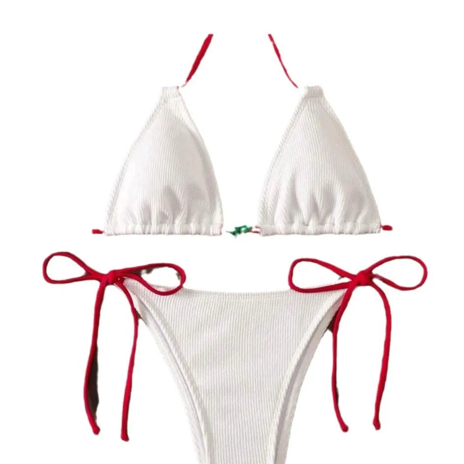 Women's sexy wind style bikini swimsuit in a solid colour, showing backless briefs design.