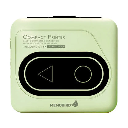 Avocado green Bluetooth mini thermal printer on a table next to a mobile phone.