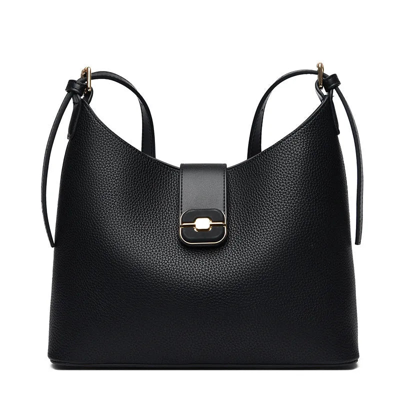 Large-capacity PU leather bucket bag with internal organisation compartments in urban simplicity style