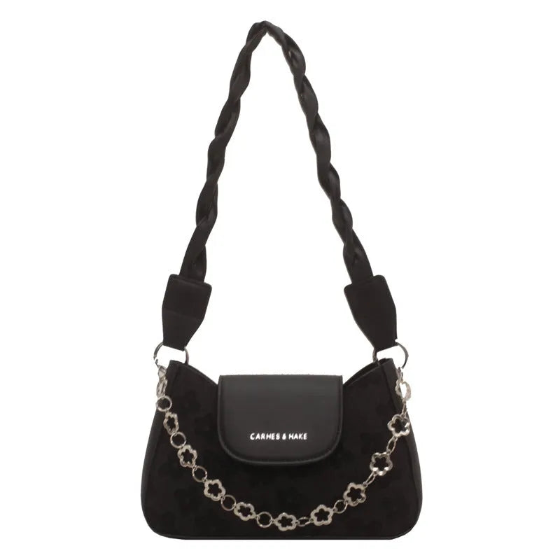 Women's PU underarm shoulder bag in black or beige, 24cm wide, 15cm high, 6cm thick, with 29cm handle.