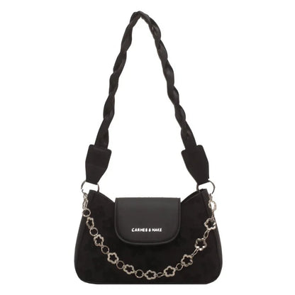 Women's PU underarm shoulder bag in black or beige, 24cm wide, 15cm high, 6cm thick, with 29cm handle.
