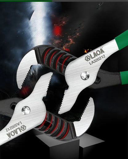 CR-V steel adjustable water pipe wrench with multi-gear jaw adjustment in professional tool setting