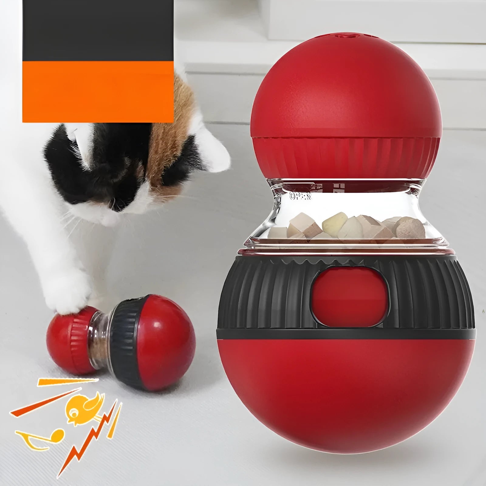 Rotating funny cat sound ball pet toy with super ball colour design for food dropping play
