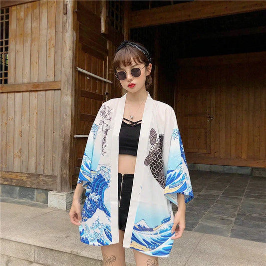 Stylish summer sun protection cotton shirt with geometric pattern