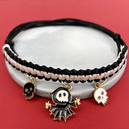 Halloween pet collar decoration with zinc alloy charms in pumpkin bat design on a black collar
