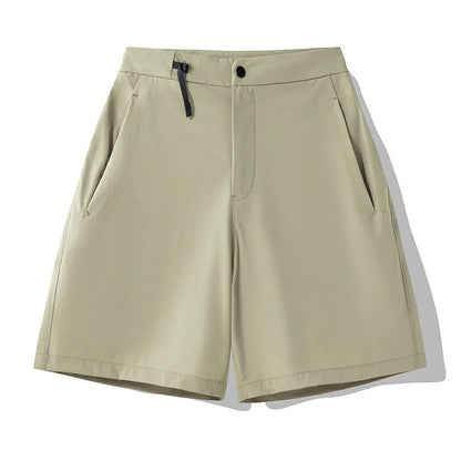 Men's khaki sports shorts with quick-drying fabric and elastic waist for running and climbing activities