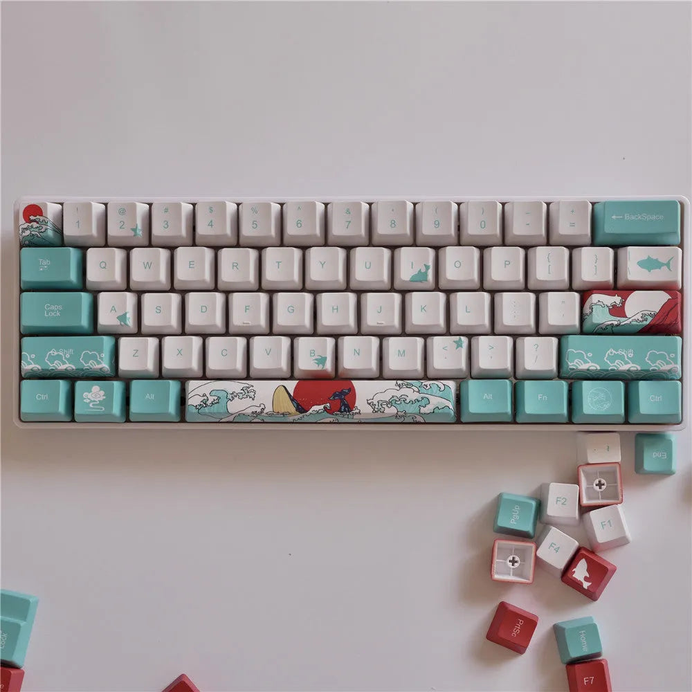 Coral Sea colour PBT keycaps with five-sided sublimation for Xiao Yan mechanical keyboard