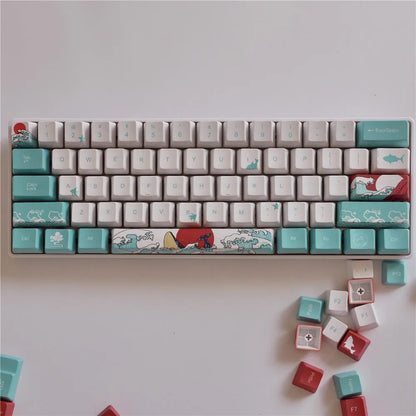 Coral Sea colour PBT keycaps with five-sided sublimation for Xiao Yan mechanical keyboard