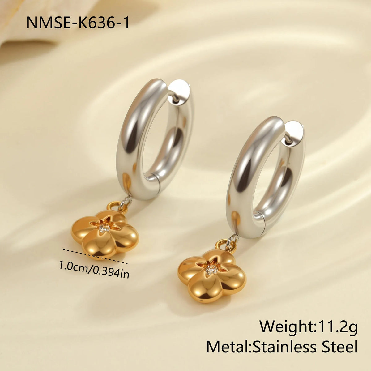 Stainless steel Christmas tree earrings with 18K electroplated finish and heart-shaped star ornament designs