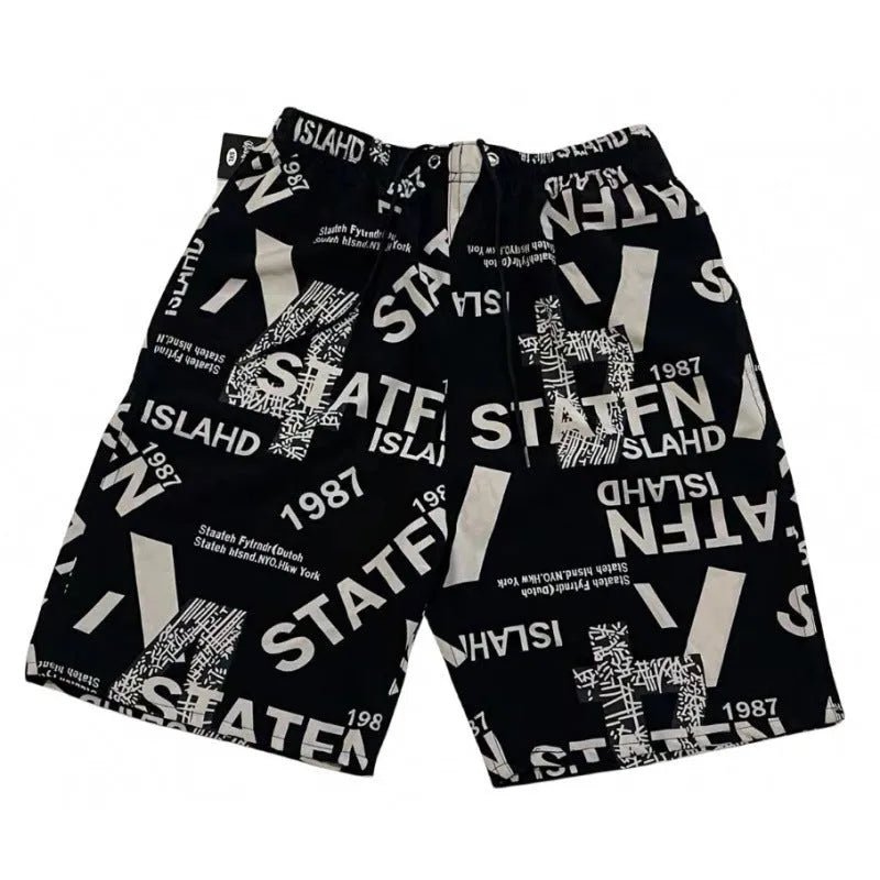 Men's loose casual beach trousers with striped pattern in quick-drying ice silk fabric