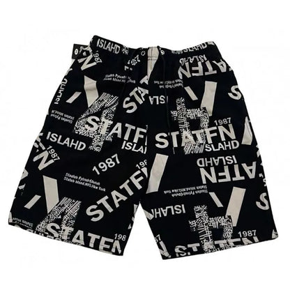 Men's loose casual beach trousers with striped pattern in quick-drying ice silk fabric