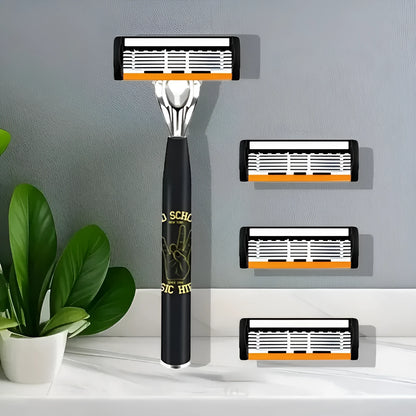 Black manual shaver finger handle with six-layer blade design showing multiple blade configurations