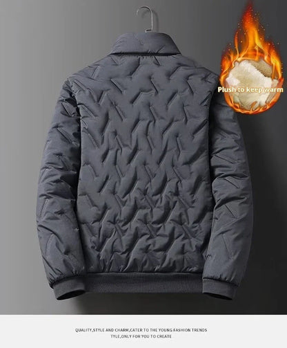 Men's grey fleece zipper jacket and tapered pants set with turn-down collar and zippered pockets